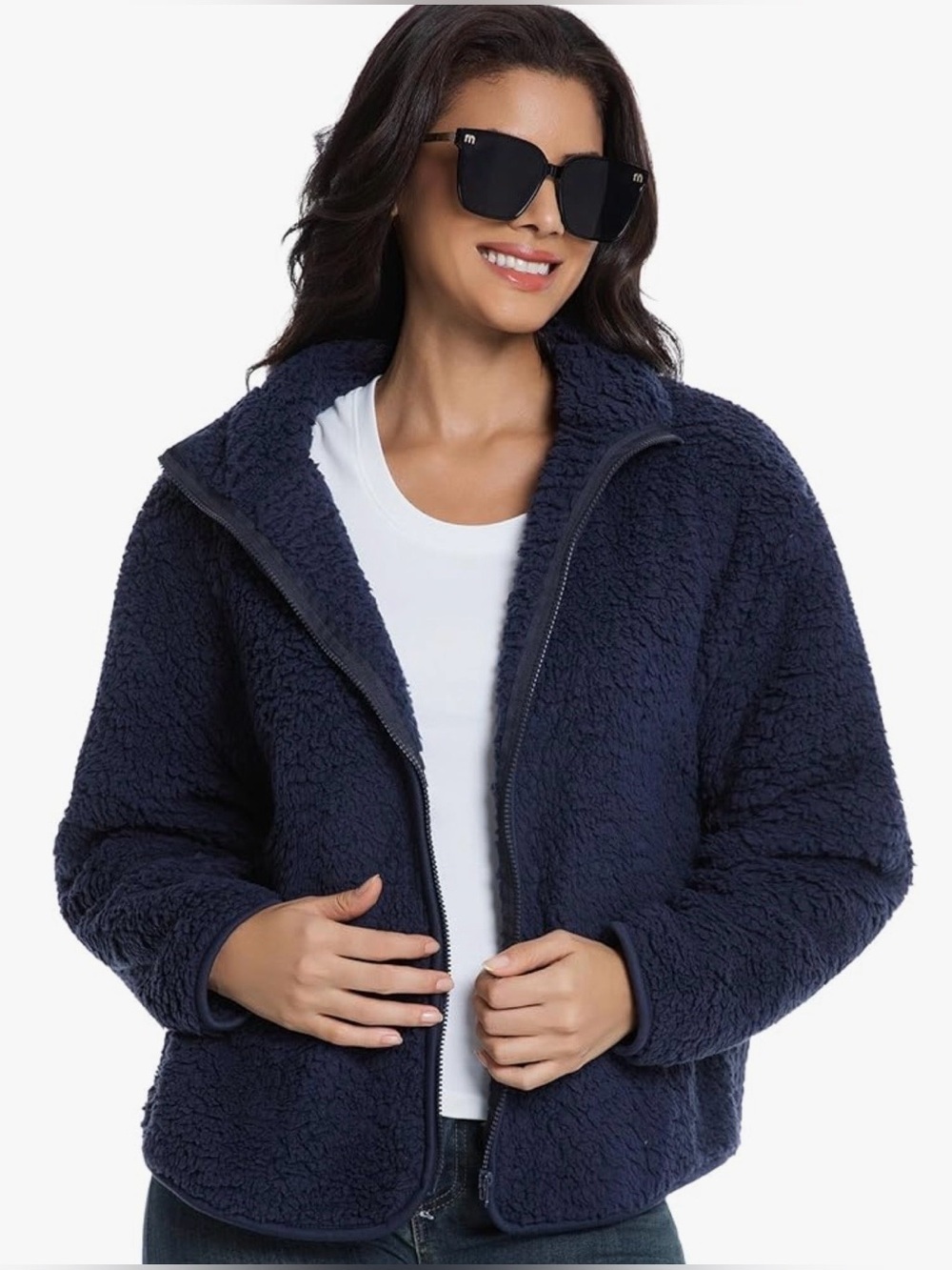 Women’s Cozy Navy Teddy Zip-Up Jacket